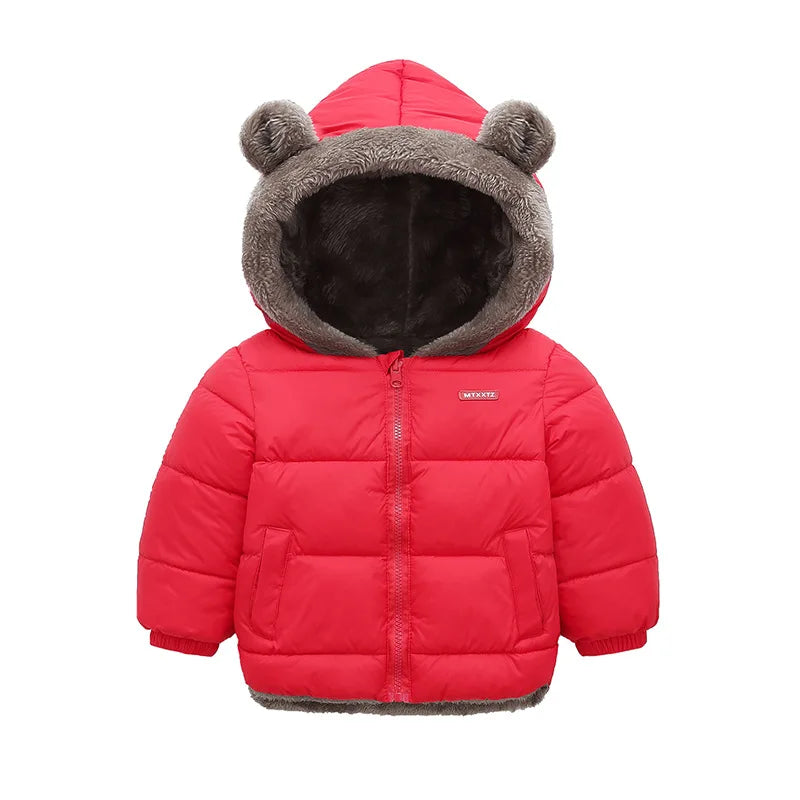 Baby Boys Girls Down Outerwear Kids Fashion Plus Velvet Coat Children Fur Hooded Casual Clothes Autumn Winter Thick Warm Jackets