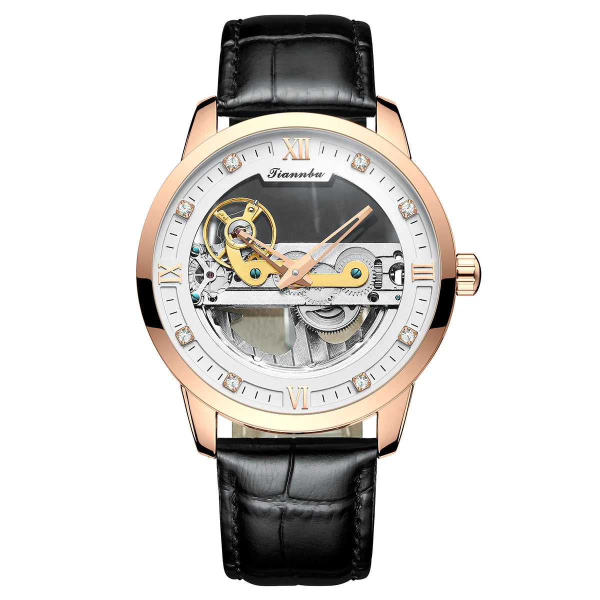 Luxury Steel Skeleton Tourbillon Automatic Watch for Men Leather Mechanical Waterproof Luminous Elegant Wrist Clock