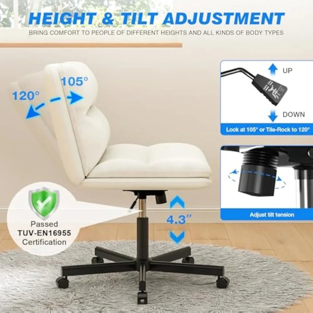 Office Desk Chairs with Wheels, Criss Cross Chair with Height Adjustable and Swivel, Comfortable Thickened Cushion PU Lea