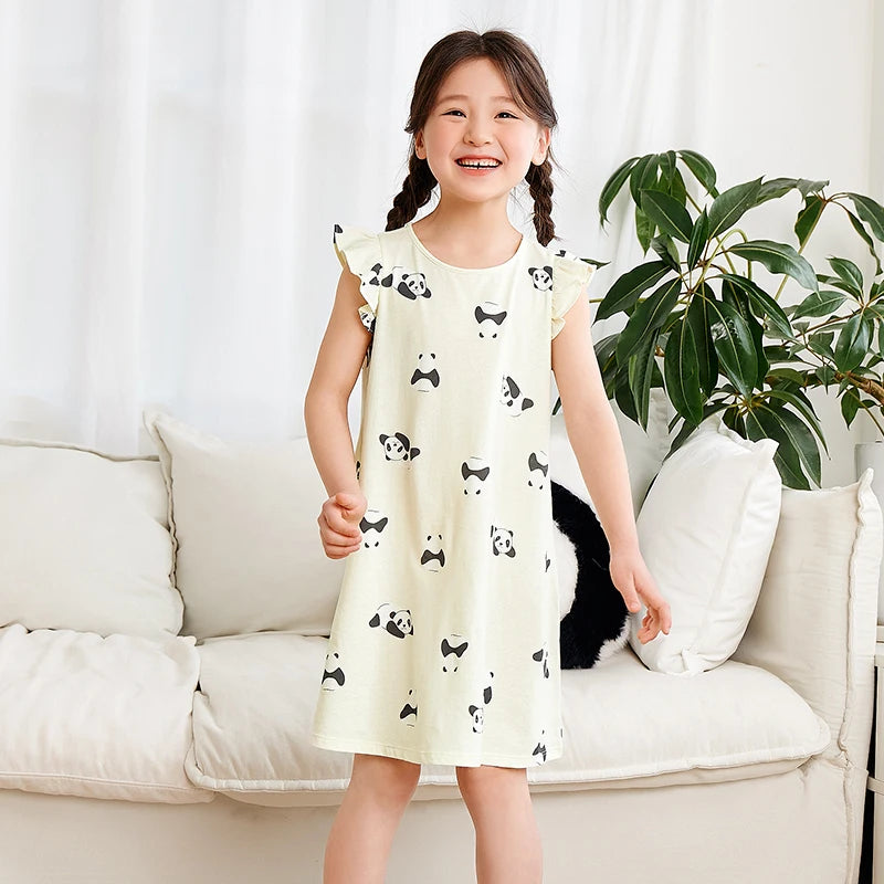 Mini Bala Summer New Kids Sweat-Absorbing Comfortable Nightgown Breathable Pure Cotton Girls Home Dress