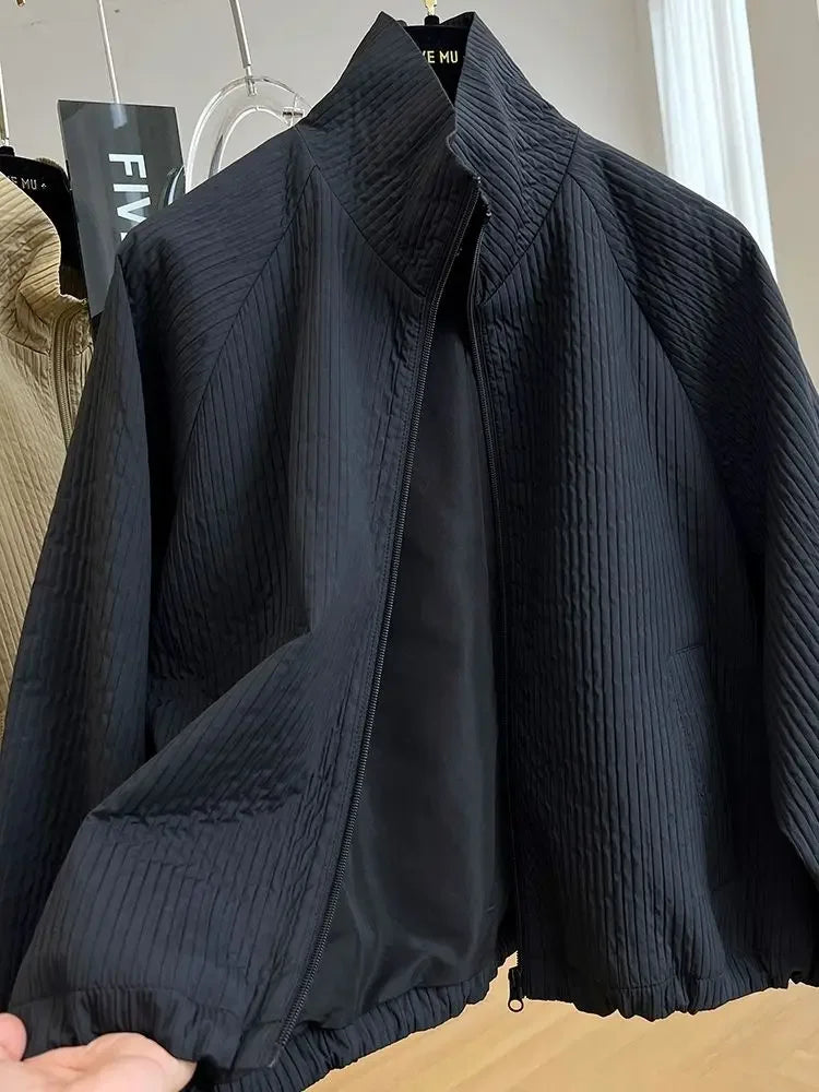 Fashionable Minimalist Spring Autumn Women's Jacket Stand Up Collar Solid Color Commuting Short Casual Top Coat