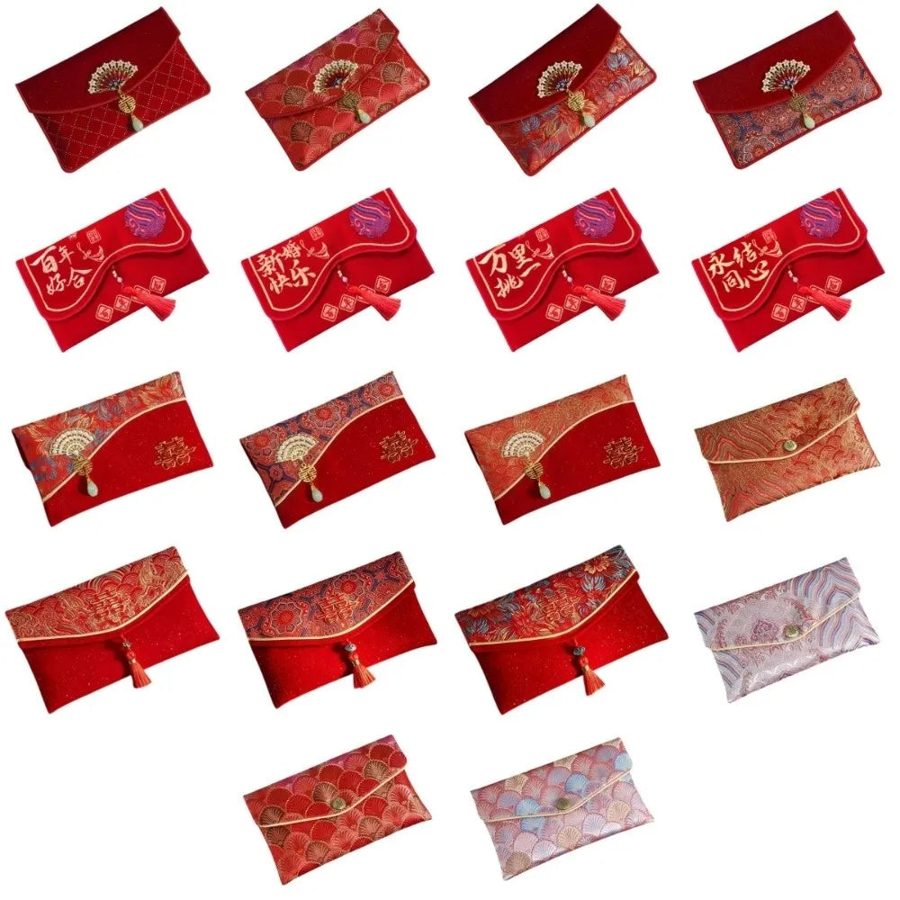 Chinese Style New Year Red Envelope Traditional Brocade Wedding Money Pocket Blessing Magnetic Buckle Red Packet Party Gifts