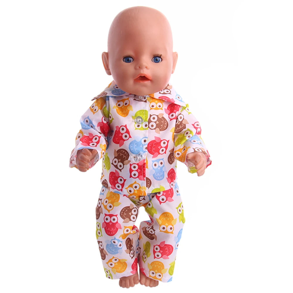 Doll Clothes Cartoon Animal Print Pajama Shirt For 18 inch American & 43Cm Reborn Baby OG Girl's Accessories Baby Clothes Gifts
