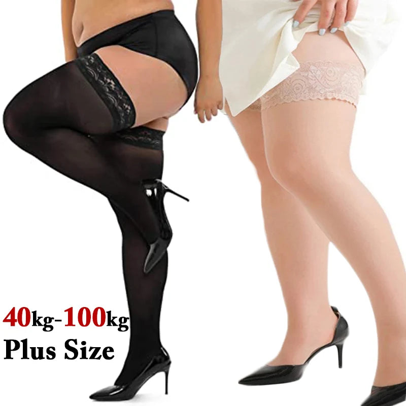 Plus Size Stocking Sexy Lace Thigh High Knee Stockings Lingerie Women Transparent Elastic Socks Leggings Nylon Temptation Medias