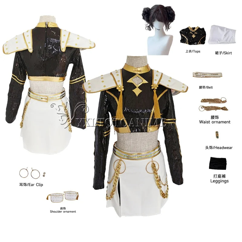 KPop Zoey Cosplay Costume Wig Black Coat Singing Suit Song-Promotion Costume Women Halloween Party Role Playing Outfit