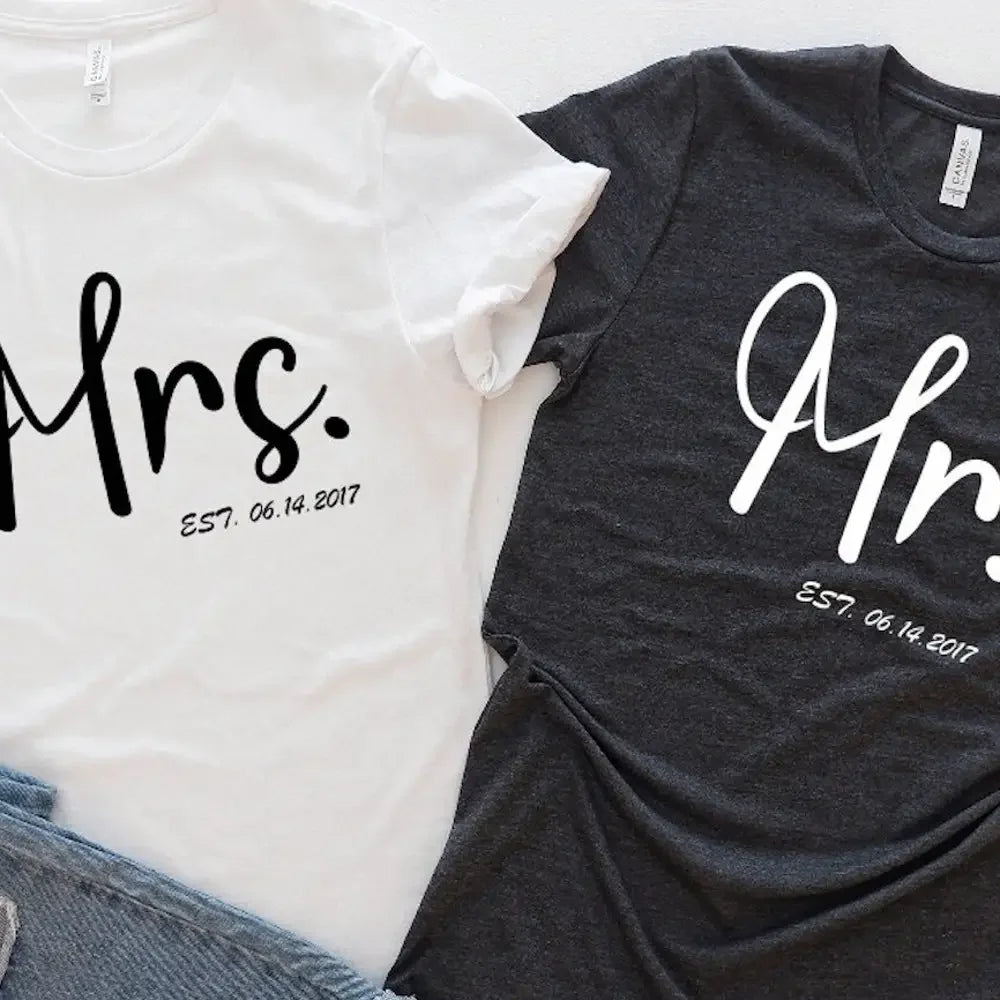 Personalized Mr And Mrs Custom Wifey Hubby T Shirt Bride Groom Est Wife Husband Just Married Honeymoon
