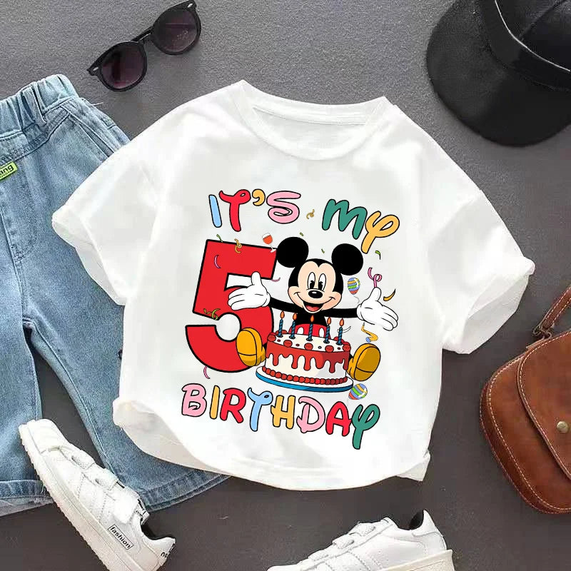 Mickey Mouse Child Birthday Clothes Girl Boy Number T Shirt Cartoon Print Kids Tee Baby Top Summer Infant Cute Short Sleeve Gift
