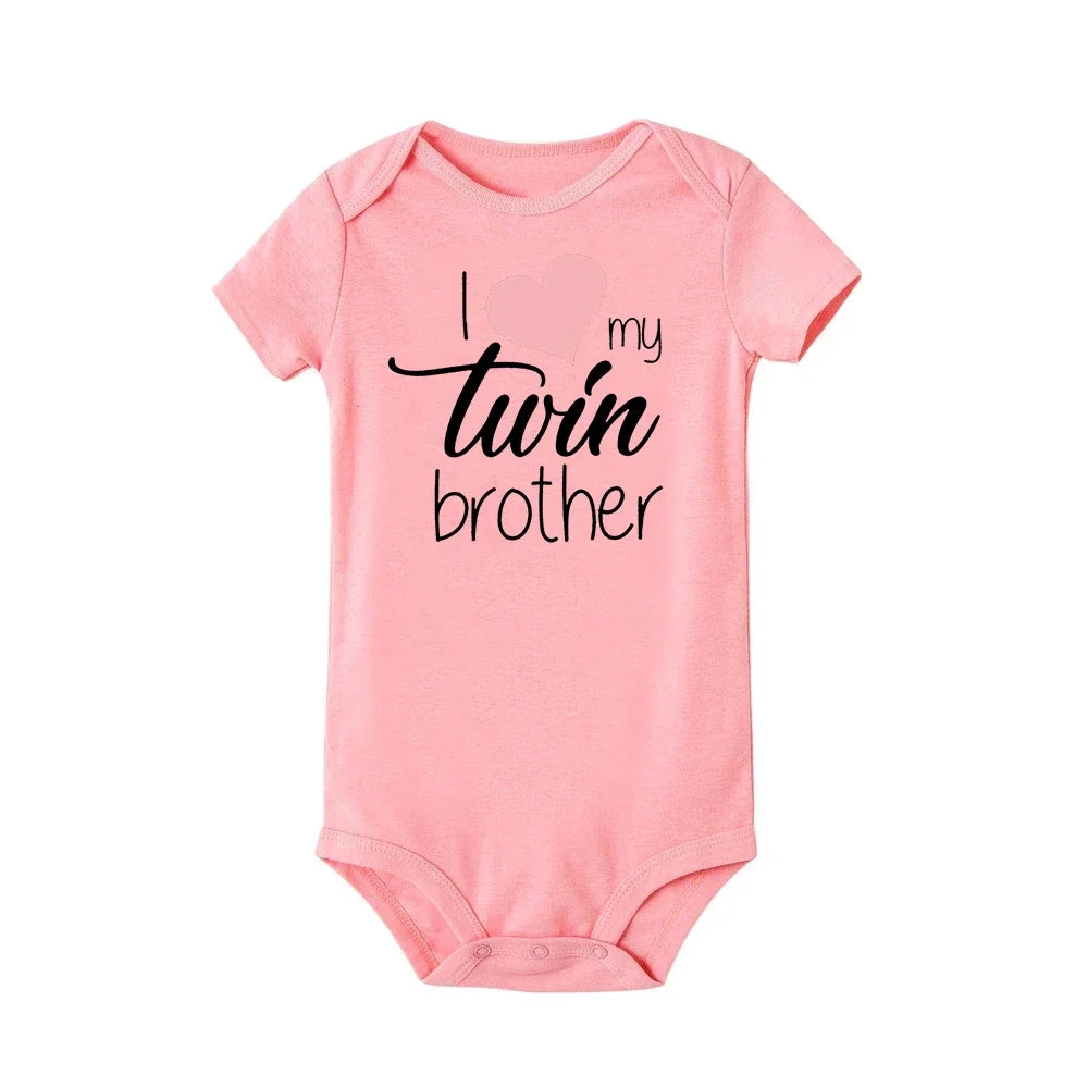 Twins Infant Bodysuit I Love My Twin Sister Brother Newborn Boys Girl Short Sleeve Jumpsuit Toddler Clothes Baby Gift Romper
