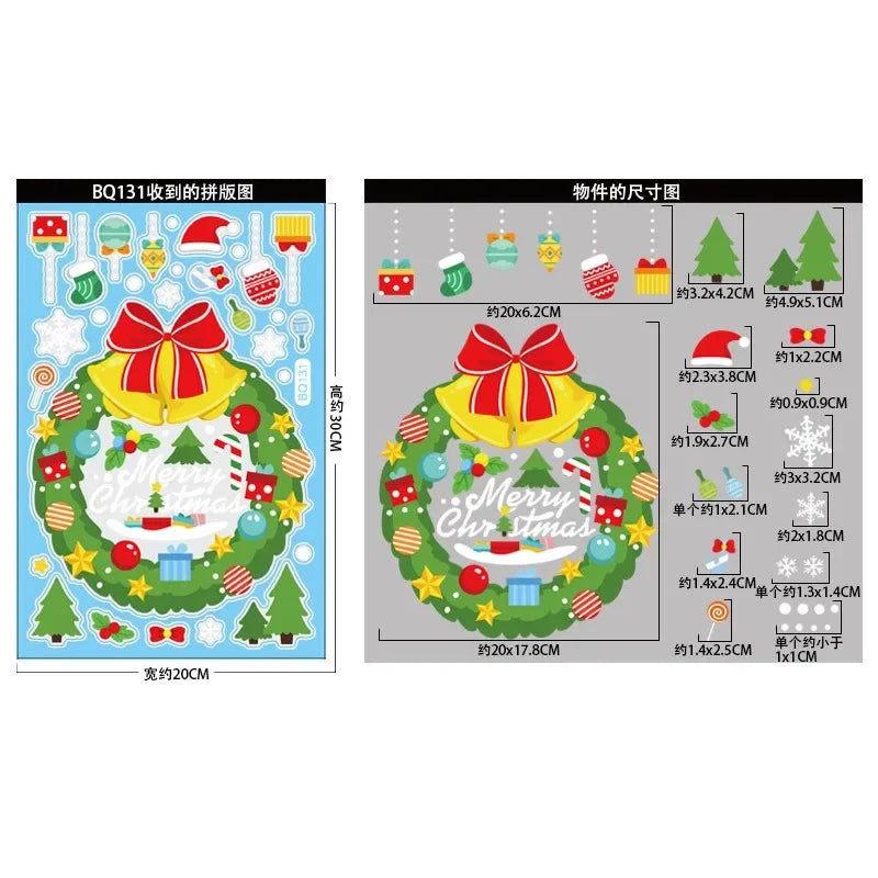 Christmas Decorations Santa Claus Snowman Elk Xmas Tree Window Stickers Noel Natal Merry Christmas Glass Wall Stickers 2024