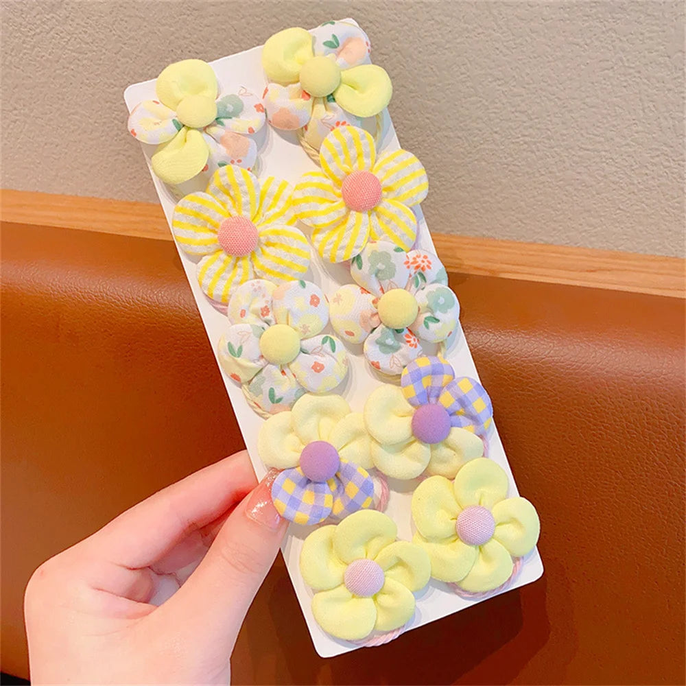 10Pcs/Set Chiffon Flower Hair Tie Girls Ponytail Elastic Hair Bands Kids Hair Accessories Children Hair Ties Baby Headwear