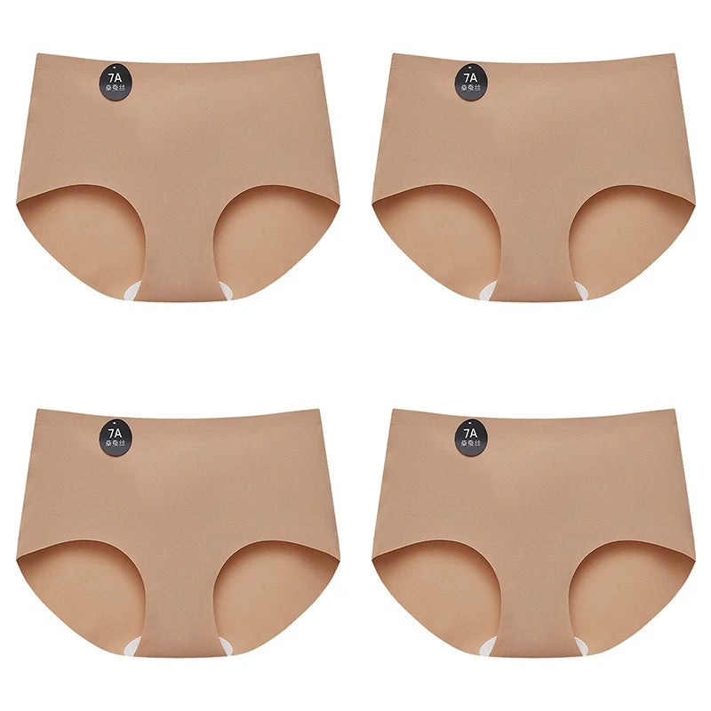 FalllSweet 4PCS Seamless Panties for Woman Ice Silk Underwear Soft Thin Briefs Women's Underpants Fashion Sexy Female Lingerie
