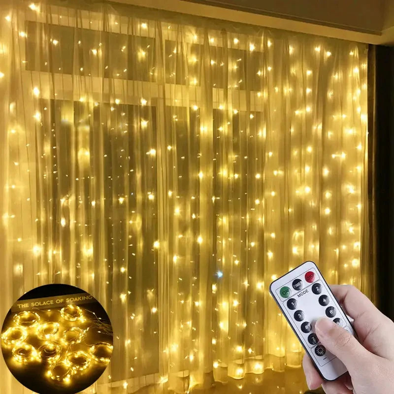 Birthday Decoration 3/6M Fairy Light 8 Mode LED Christmas Lamp USB Curtain String Light Home Decor Holiday Garland Wedding Party