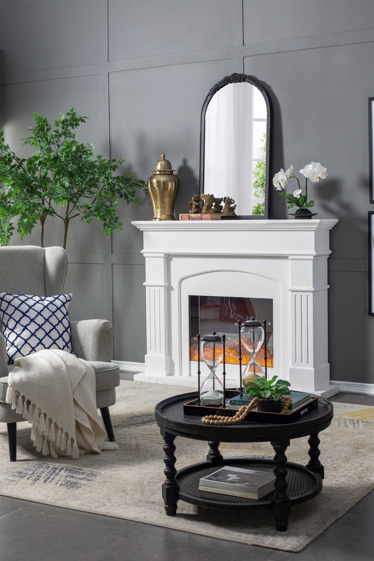 Hand-Carved Rose Arched Wall Mirror, Available in 2 Colors