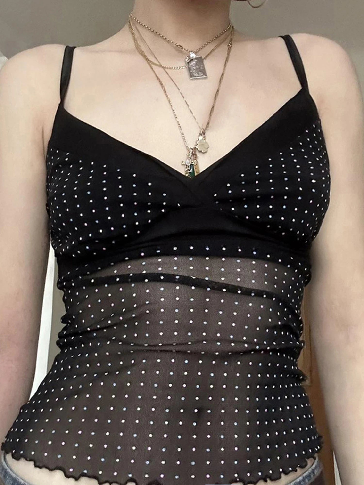 Women s Sleeveless V-neck Lace Trim Camisole Tank Top Summer Casual  Fit Sheer Vest with Floral Print