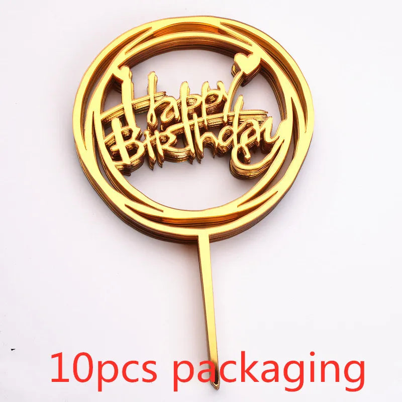 10 Pcs 36 Styles Happy Birthday Cake Topper Pink Gold Acrylic Cake Toppers Baby Shower Cake Birthday Party Cake Flag Decorations