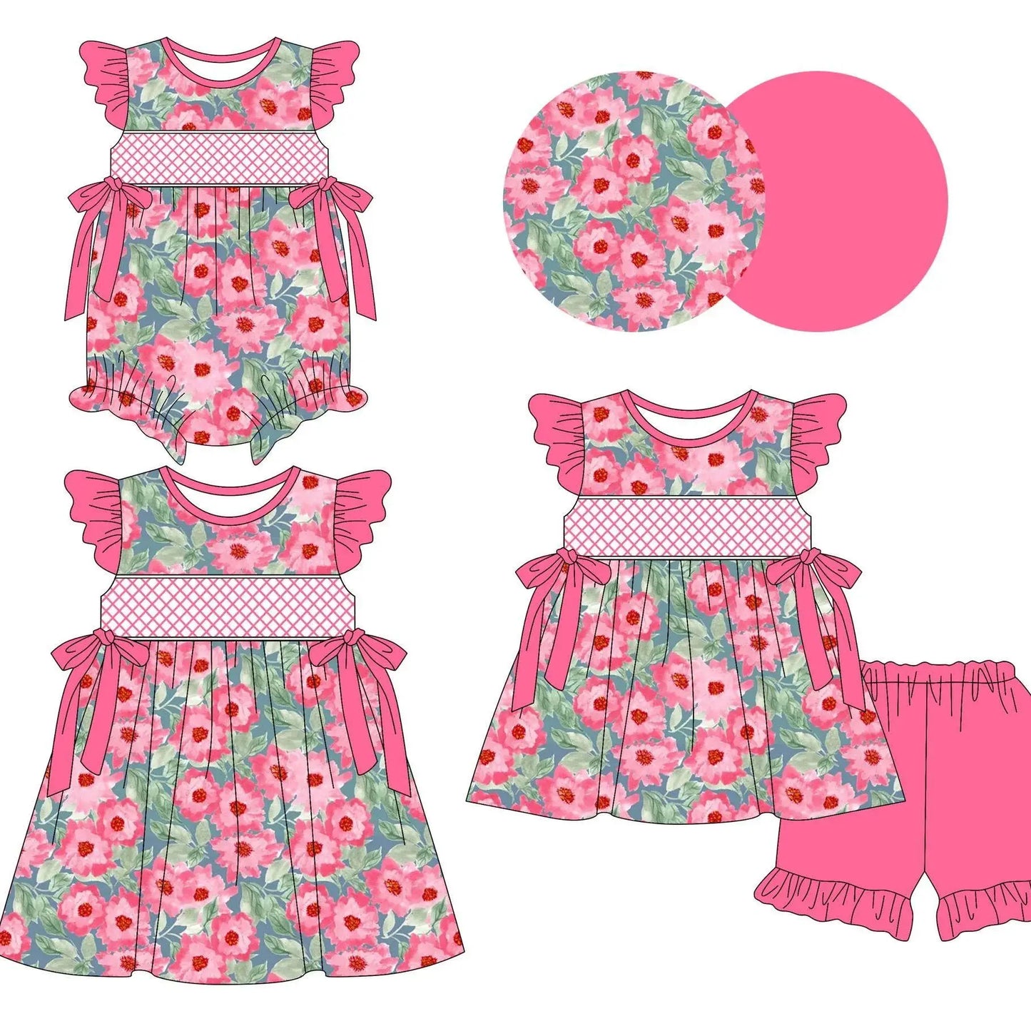 Hot selling kids clothes girls suits fresh flower print fashion baby newborn suits matching toddler girls clothes