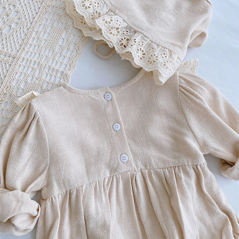 Autumn Spring Baby Girls Clothes Infant Baby Girl Bodysuits+Hat Cotton Flower Embroidery Long Sleeve Newborn Baby Girl Jumpsuit