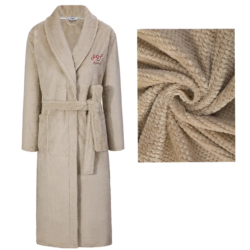 Winter New Couple Sleepwear Bathrobe Male Coral Fleece Yukata Nightwear Sexy Women's Home Clothes Flannel Absorbent Lingerie 3XL