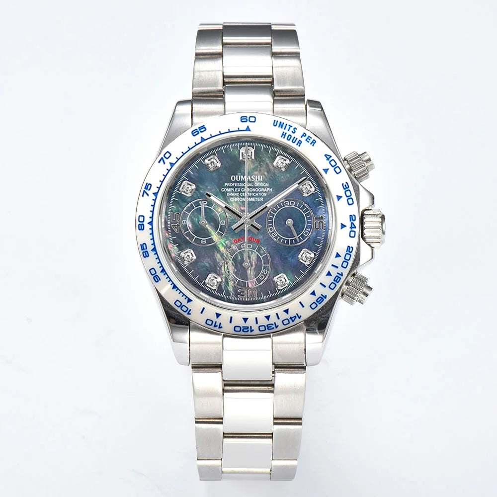 39mm Men's watch Shell Face Dial watch waterproof sapphire glass Stainless steel quartz watch VK63 movement Chronograph watch