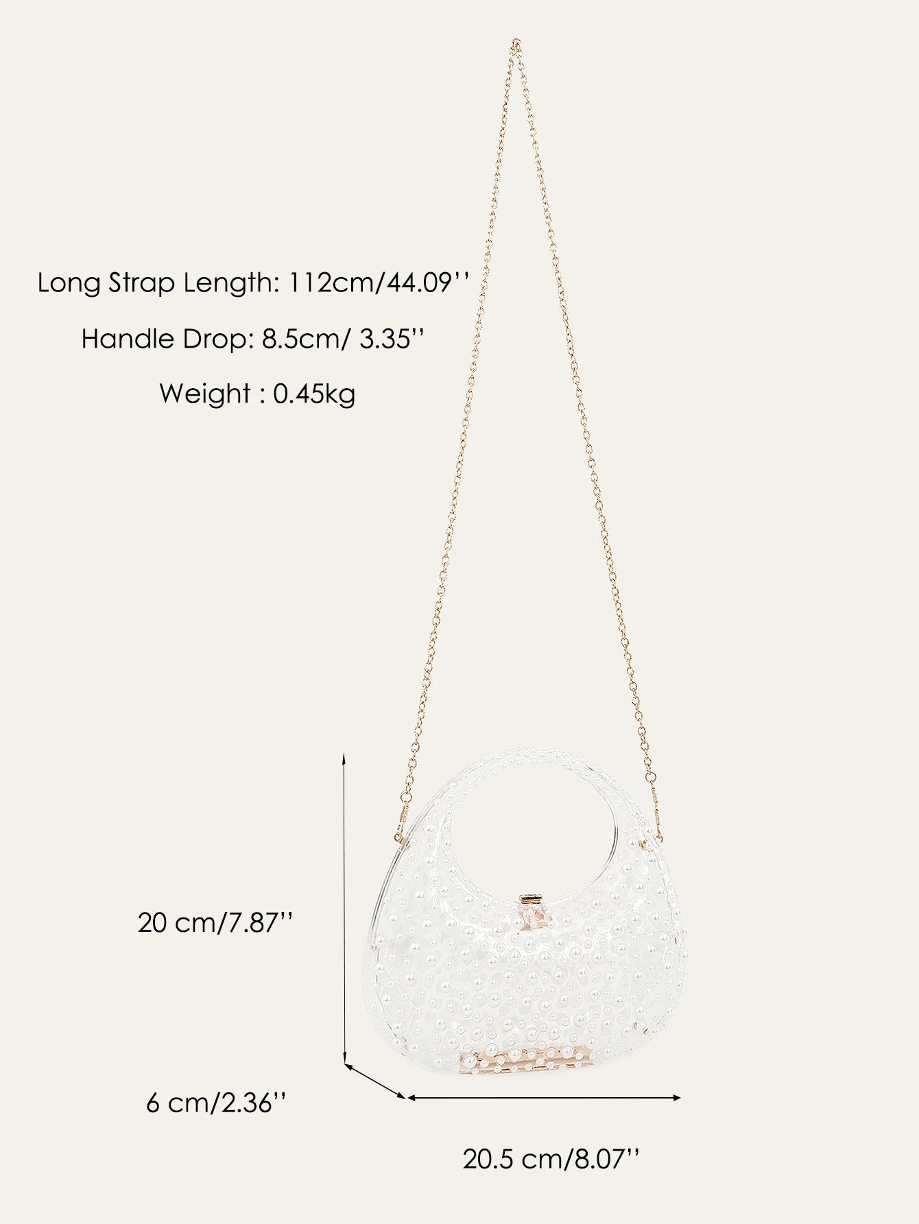 CR Women's Romantic Elegant Clear Acrylic Top-handle Bag Luxury All Over Pearls Long Chain Evening Purse Bride Handbag Wedding