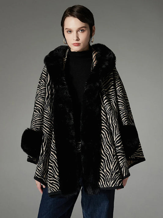 Winter Scarf Women Lady Layers Poncho Elegant Luxury Fake Fur Collar One Piece Hat Shawl Scarve Capa Para Mujer Fashion Coat New