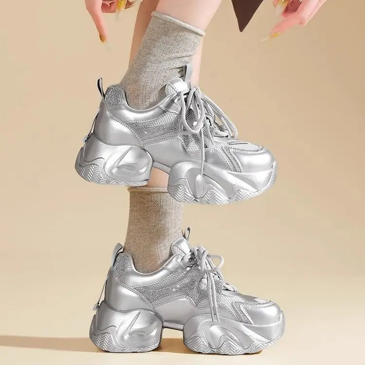 Thick-soled Heightening Dad Shoes for Women 2025 Summer New Versatile Soft-soled Mesh Breathable Casual Sports Shoes Tide