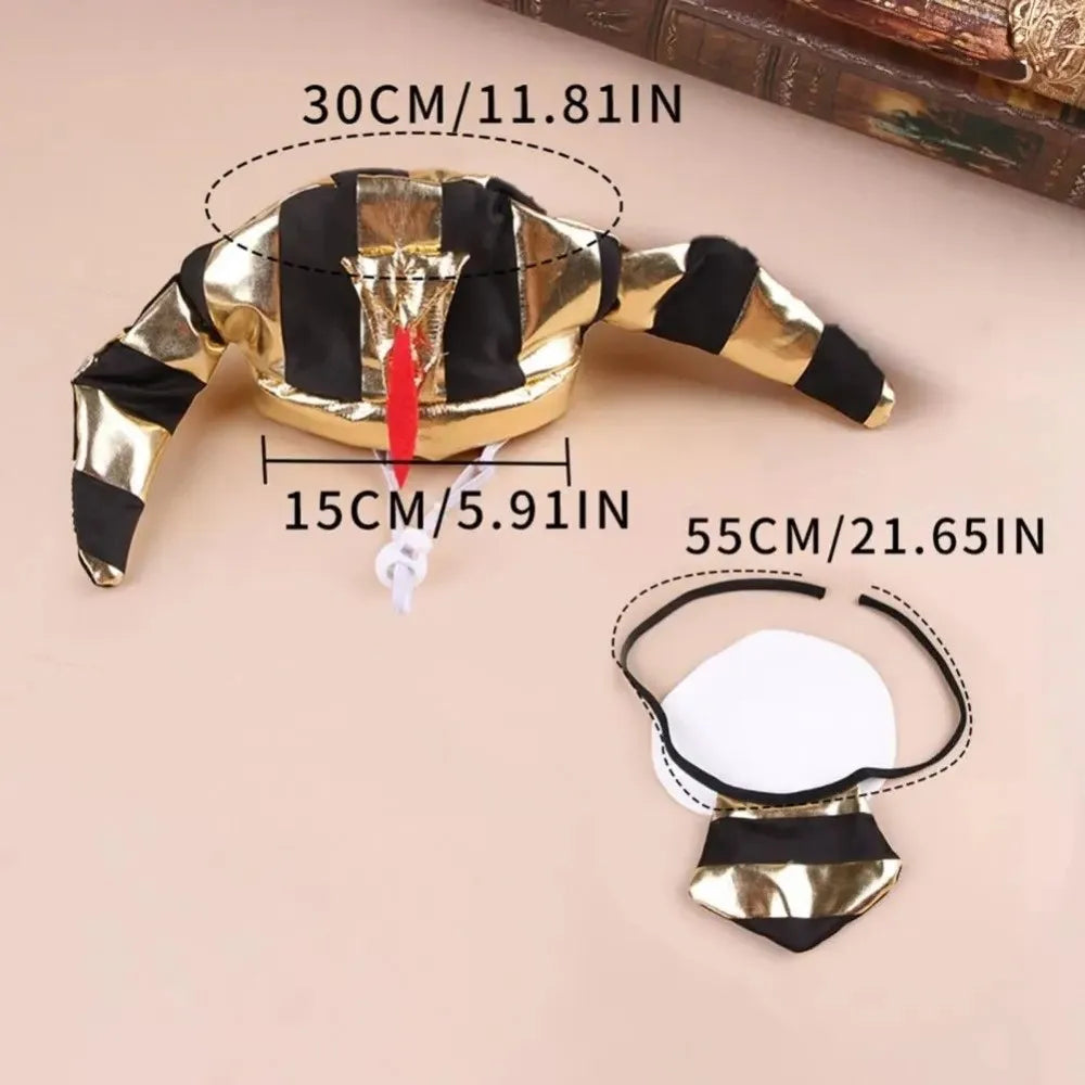 Cute Pet Egyptian Pharaoh Hat Breathable Comfortable Cat Golden Pharaoh Hat Adjustable with Bib Pet Cosplay Costume
