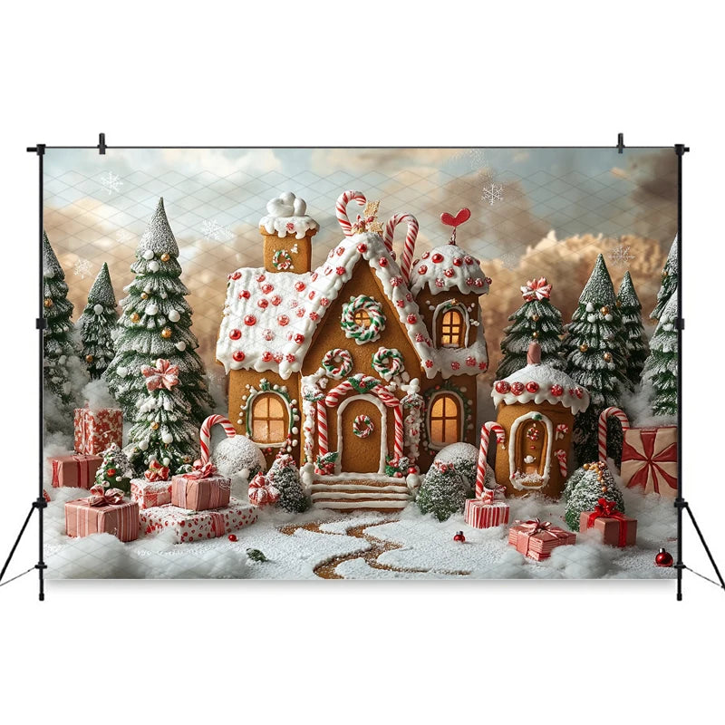 Mocsicka Christmas House Photography Background Xmas Tree Candy Gifts Snowflake Decorations Party Child Photo Backdrop Wallpaper