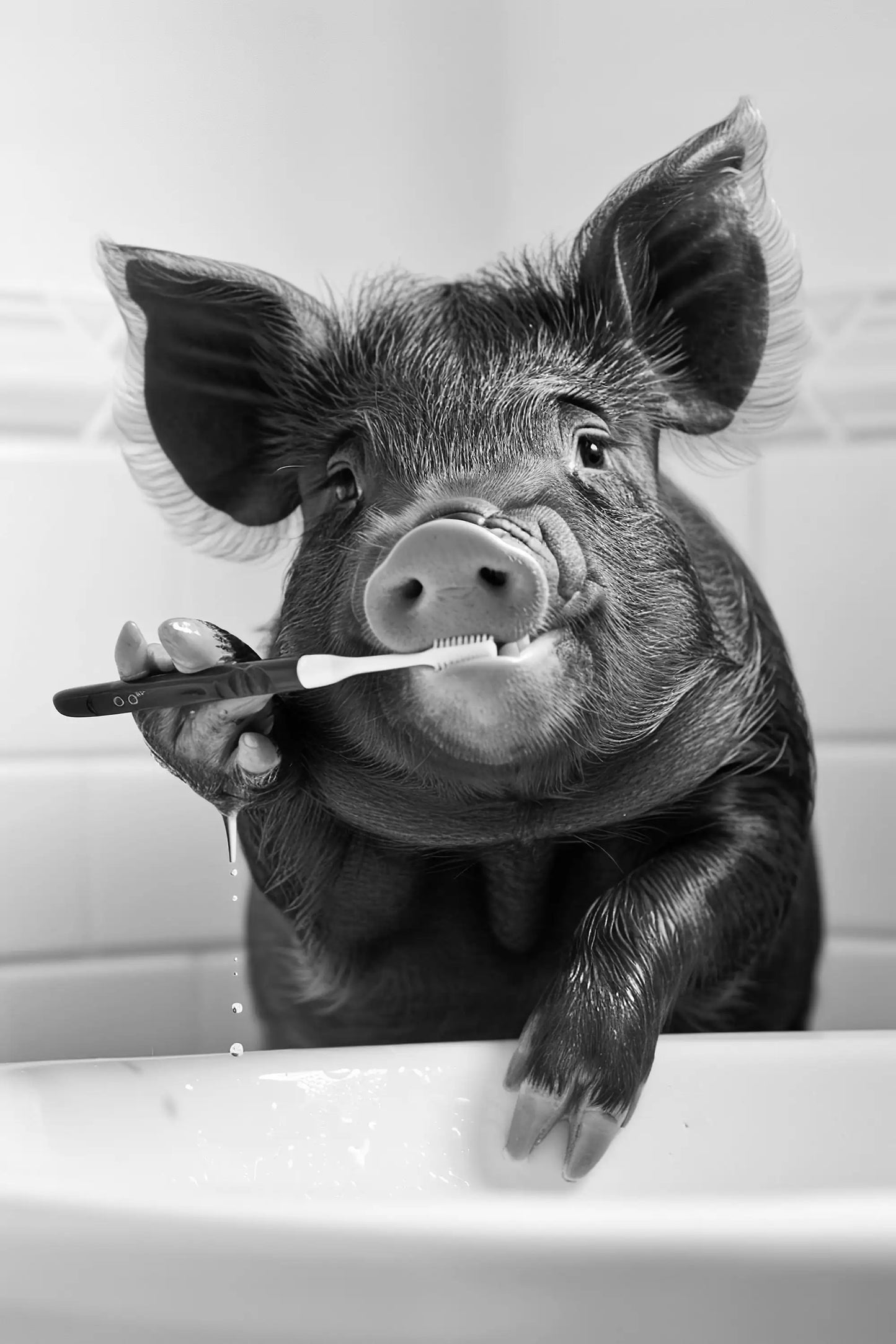 Black And White Cartoon Abstract Cute Animals Duck Hippo Panda Alpaca Brush teeth Posters Canvas Prints Art Home Room Wall Decor