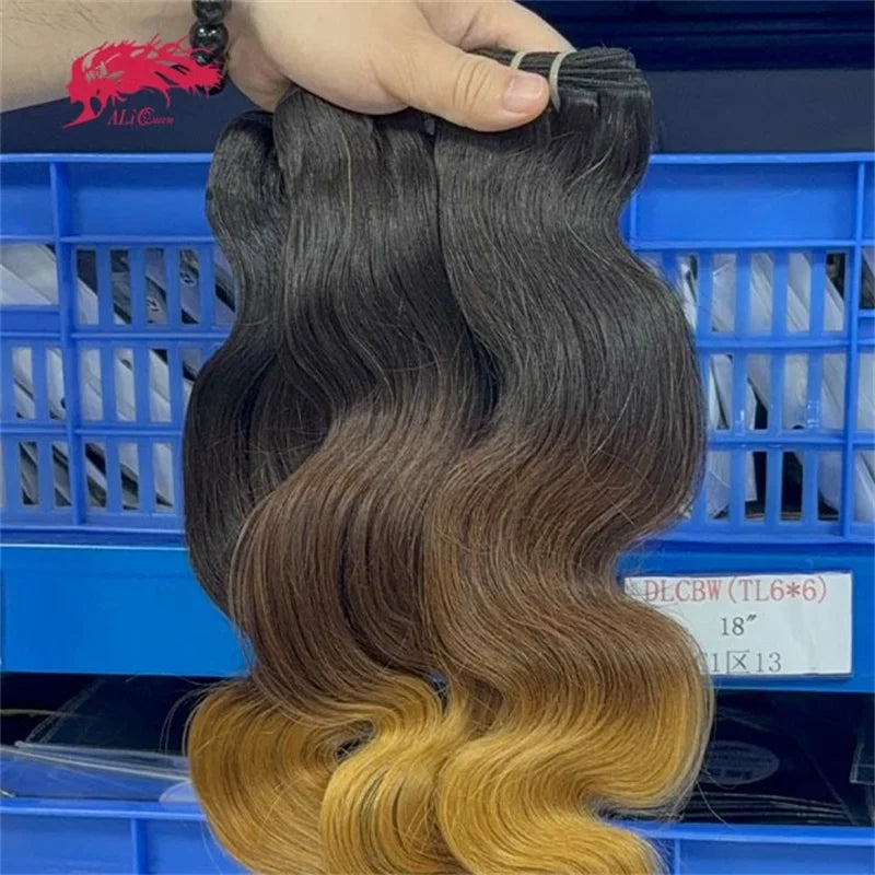 Ali Queen Hair Body Wave Human Hair Bundles T1B/4/27 Brazilian Raw Virgin Hair Extensions Unprocessed Hair Weaving 14-24inch