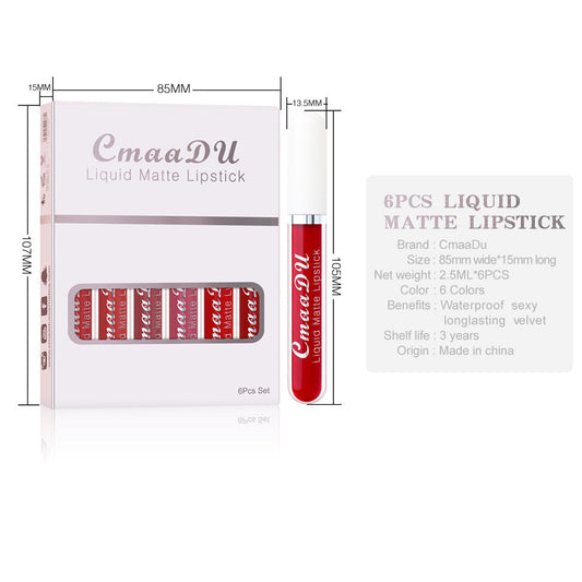 6 Boxes Of Matte Non-stick Cup Waterproof Lipstick Long Lasting Lip