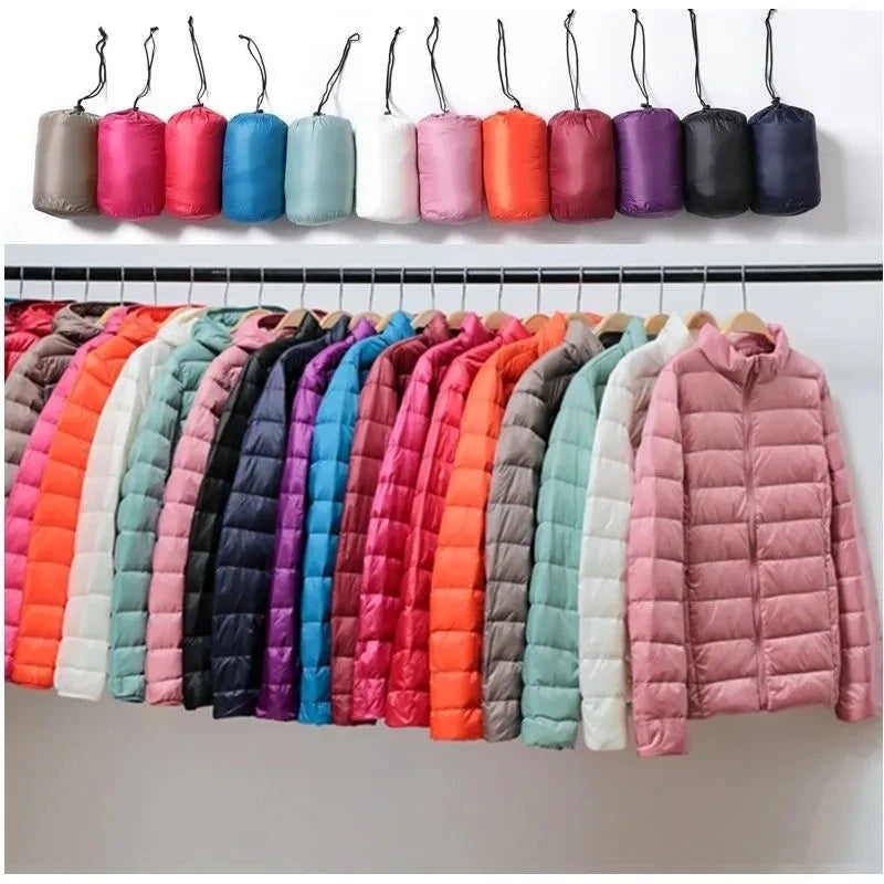 New Women Thin Down Jacket White Duck Down Ultralight Jackets Autumn Winter Puffer Jacket Warm Coats Portable Female Outwear