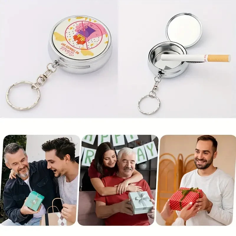 Personalised Custom Round Keychain, Personalised Photo Mini Portable Ashbox Keyring, Unique Father Gift