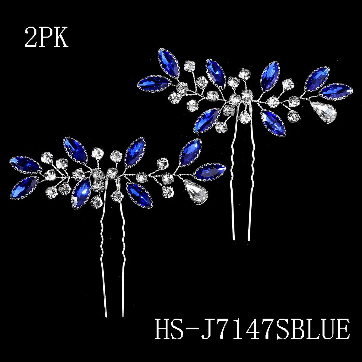 Blue Crystal Bride Elegant Hair Pins Fashion Leaves Rhinestones Hair Clips Headwear For Women Party Jewelry Hair Accessories