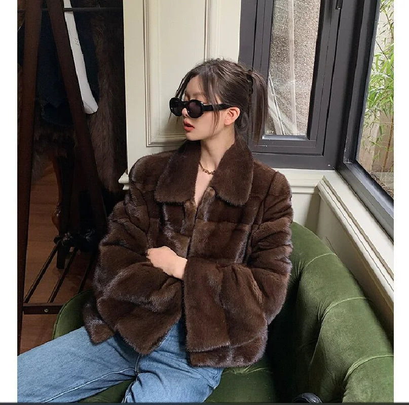 Fur coat for women, 100% genuine mink coat, warm and fashionable in winter