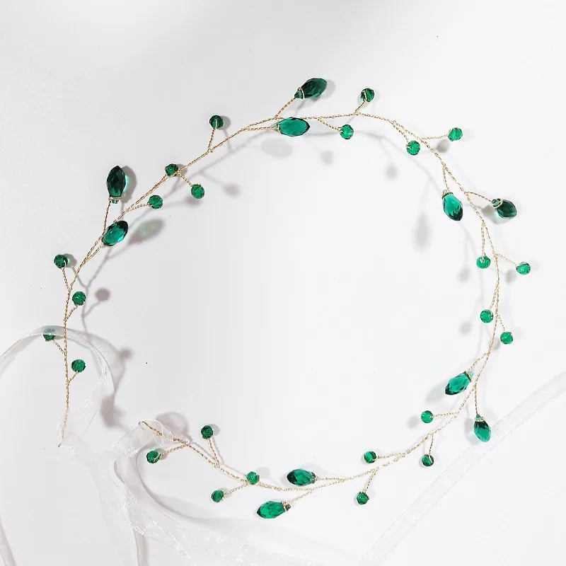 Green Color Rhinestone Hair Combs Bridal Hair Jewelry Leaf Hairpins Pearls Hairpins Bride Wedding Headdress Headband