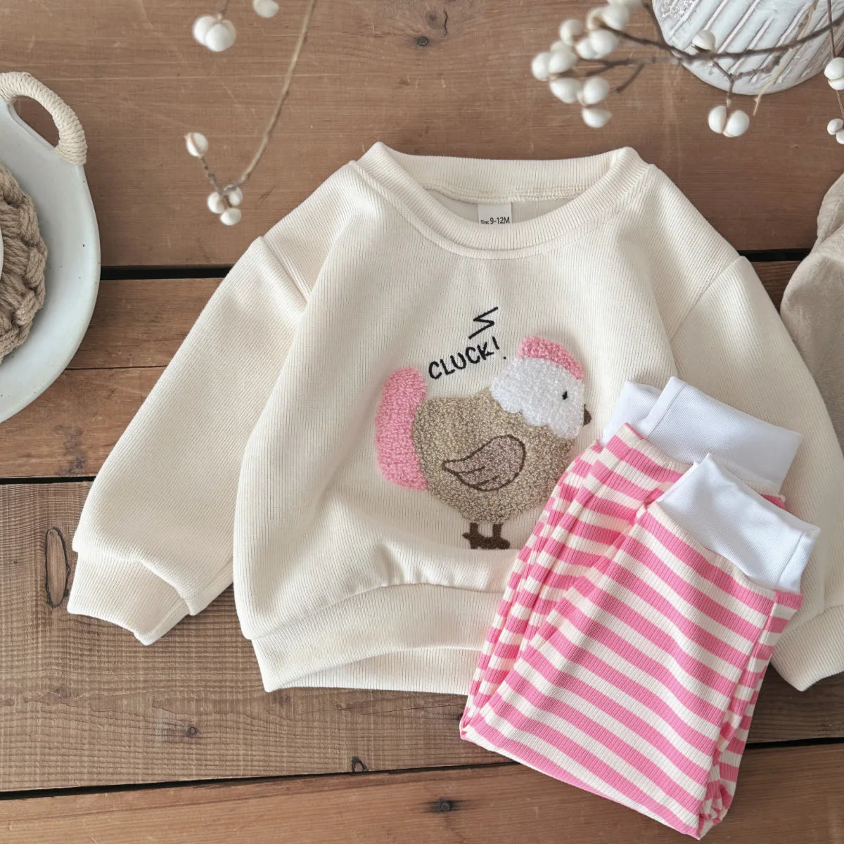 Newborn Baby Girls Clothes Set Cartoon Hen Long Sleeves Top+Pants 2Pcs Outfits Leisure Knitted Pullover Spring&Autumn Costume