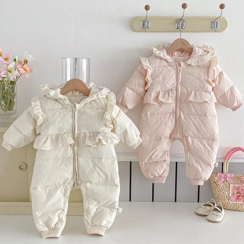 Cekcya Twins Clothes Baby Winter Newborn Jumpsuit Toddler Girls One Piece Lovely Rompers 100 Days Plus Velvet Clothing
