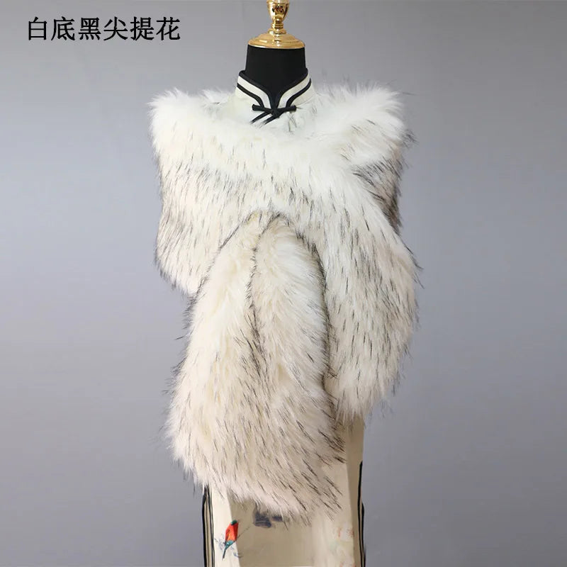 Faux Fur Wedding Shawl Woman Party Bride Cape Cloak Autumn Winter Banquet Stage Dress Scarf Bridal Wrap Bolero Accessory Stock