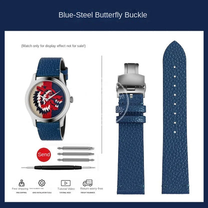 watch band For GUCCI YA1264065 Little Bee Embroidered Gucci Men's and Women's Green Genuine Lea/ther Watch Strap 20mm Bracelet