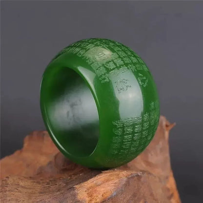 Natural Green Jade 22mm Ring Heart Meridian Jadeite Buddhism Amulet Fashion Charm Jewelry Hand Carved Crafts Gifts Women Men