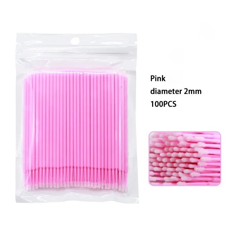 100PCS Disposable Eyelash Cleaning Brush Extension Micro Cotton Swab Eyelashes Microbrush Beauty Makeup Clean Remover Tools