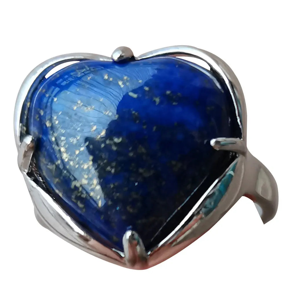 Tiger Eye Unakite Malachite Howlite Crystal Blue Sand Goldstone Aventurine Carnelian  Heart Bead Art Ring PWB918