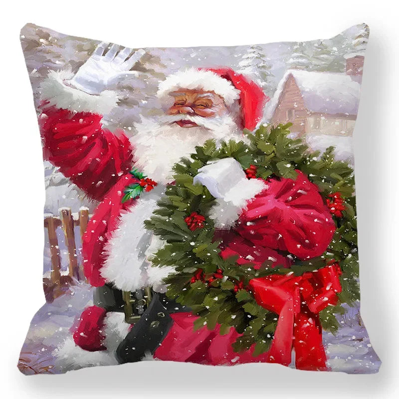 Christmas Decoration Pillowcase Santa Claus Snowman Deer Cushion Cover Home Sofa Chair