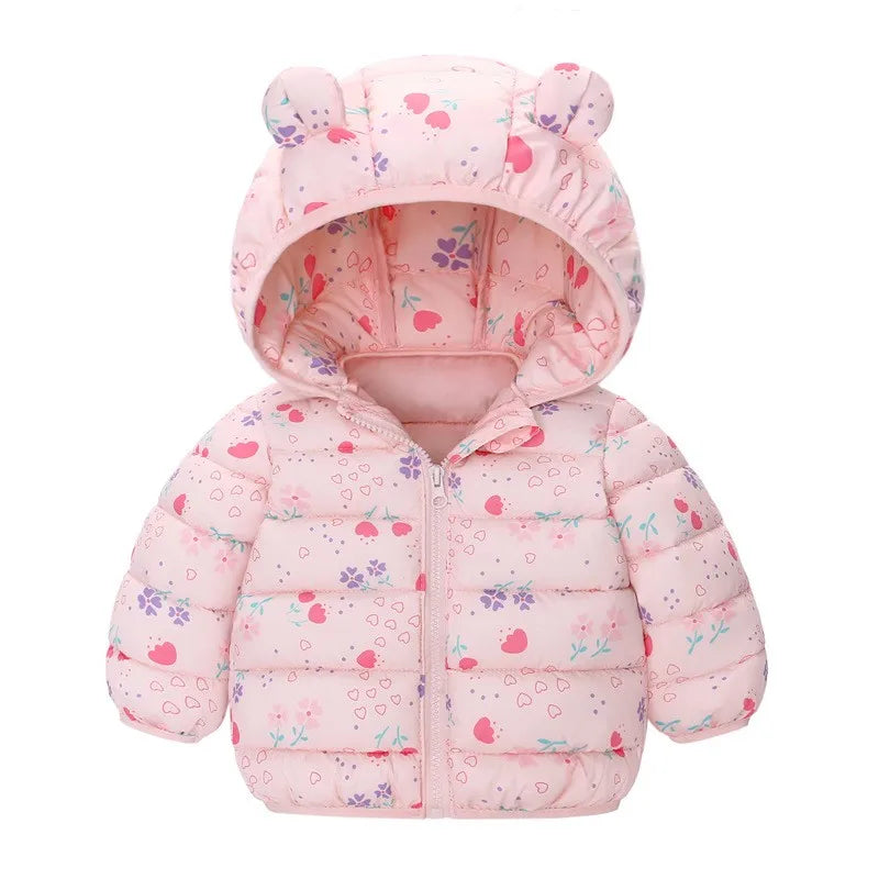 Children Boys Baby Hooded Lightweight Down Jackets Warm Outerwear Autumn Kids Girls Coats Cartoon Dinosaur Print Casual Clothing