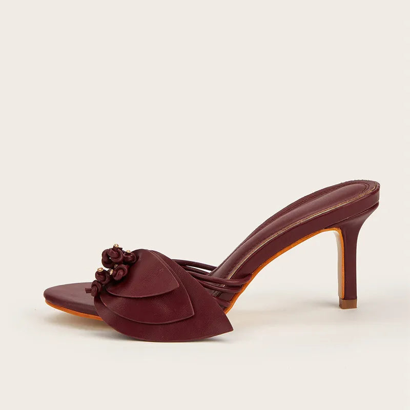 Bohemian Style Fashion Flowers Decor Women Slippers Sandals Summer High heels Mules Slides Casual Outdoor Beach Flip flop Shoes