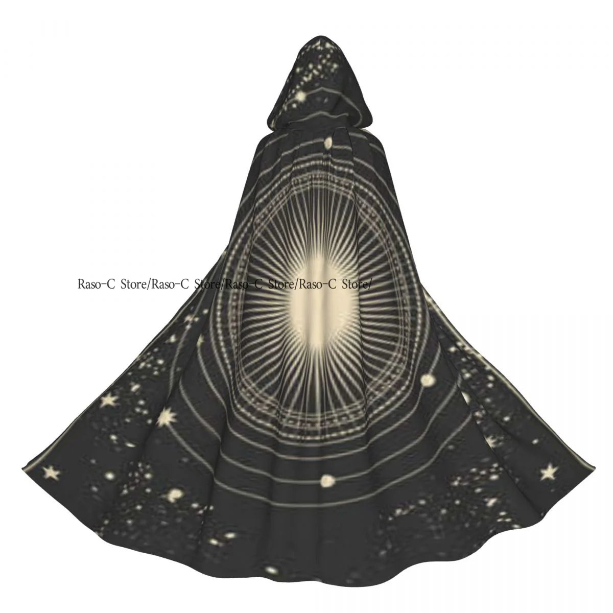 Tarot Card Gothic Pattern Hooded Cloak Polyester Unisex Witch Cape Costume Accessory