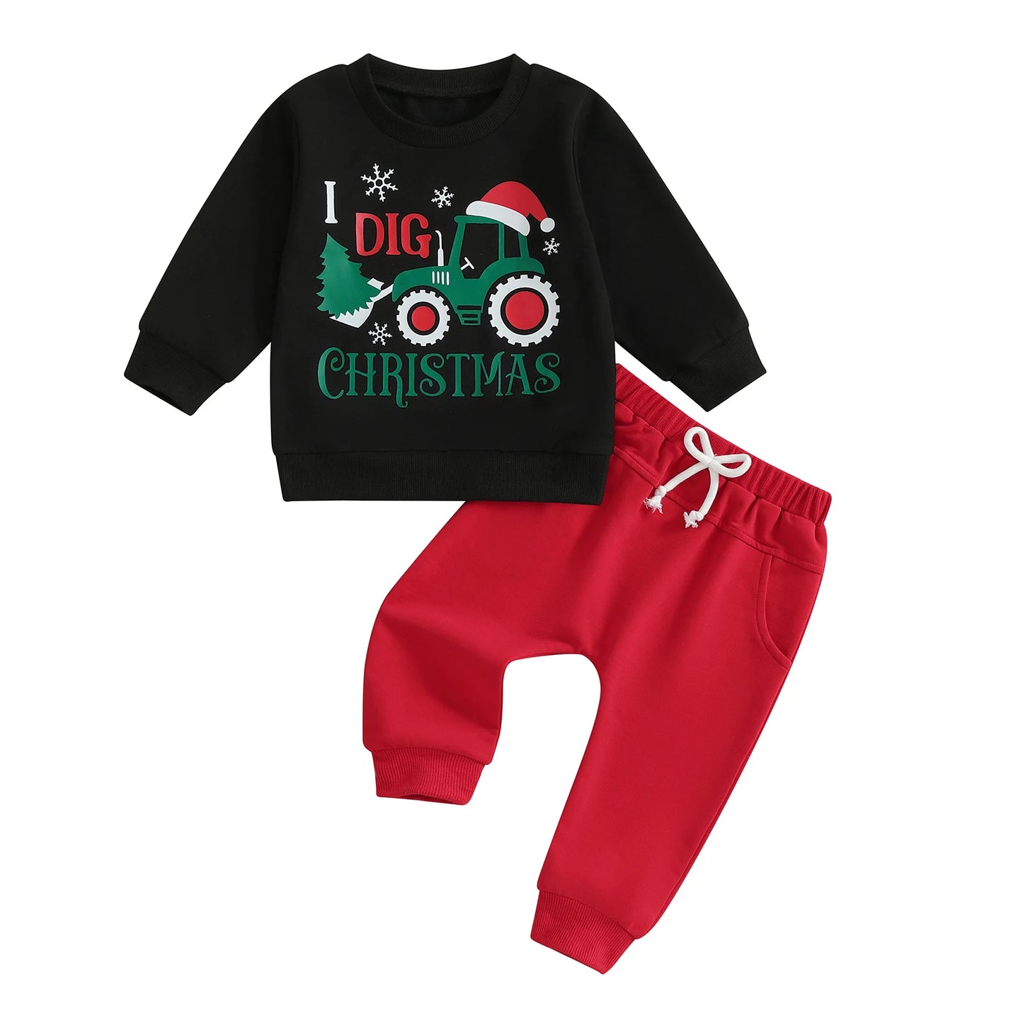 Infant Boys Winter Outfit Set with Reindeer and Snowflake Print Sweater and Pants 2 Piece Christmas Clothing