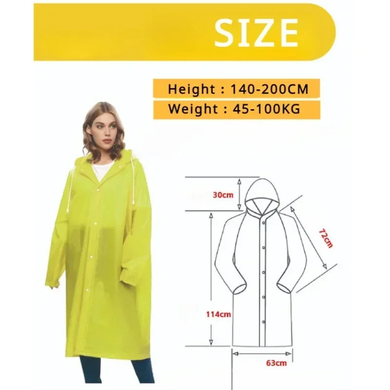 New 1Pc Waterproof Hooded Rain Coat for Men and Women, Impermeable Raincoat, Thick Poncho, Outdoor Tourism, Hiking