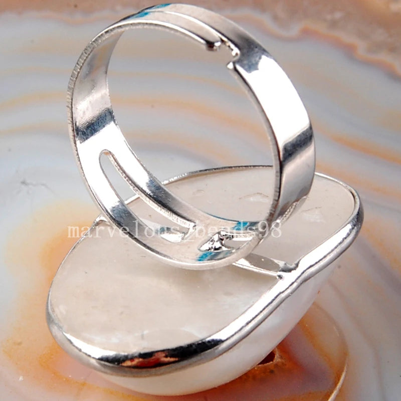 Beautiful jewelry  White New Zealand Ablone Shell Oval Art Ring  7~12" Adjust Size PC4061